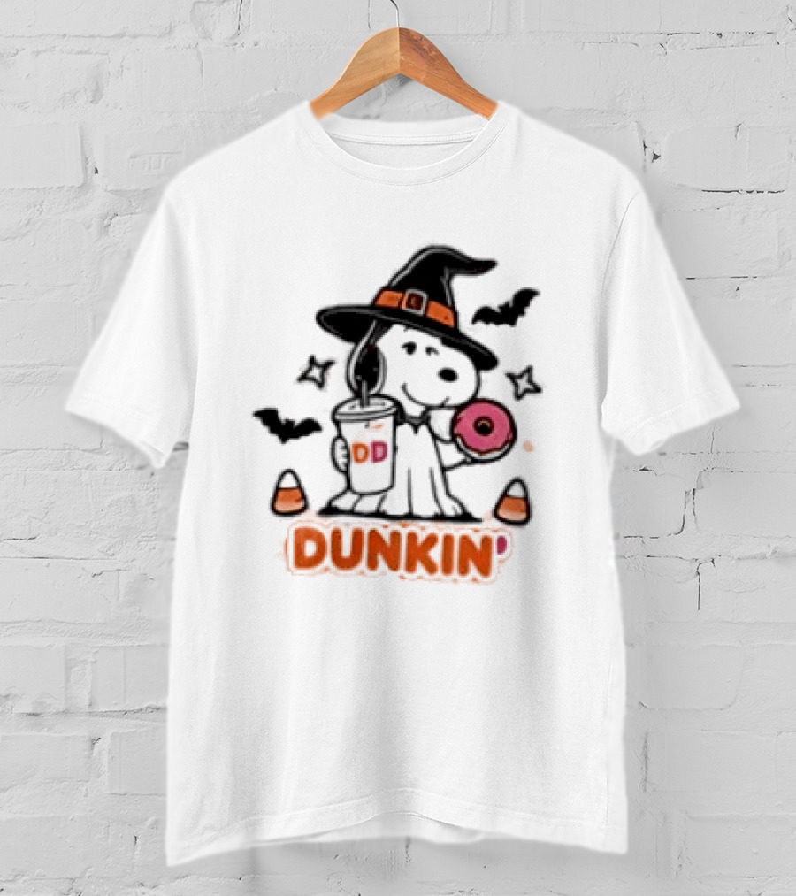Snoopy Dunkin Donuts Halloween Witch Doughnut Coffee Cup Bats Candy Corn T-Shirt