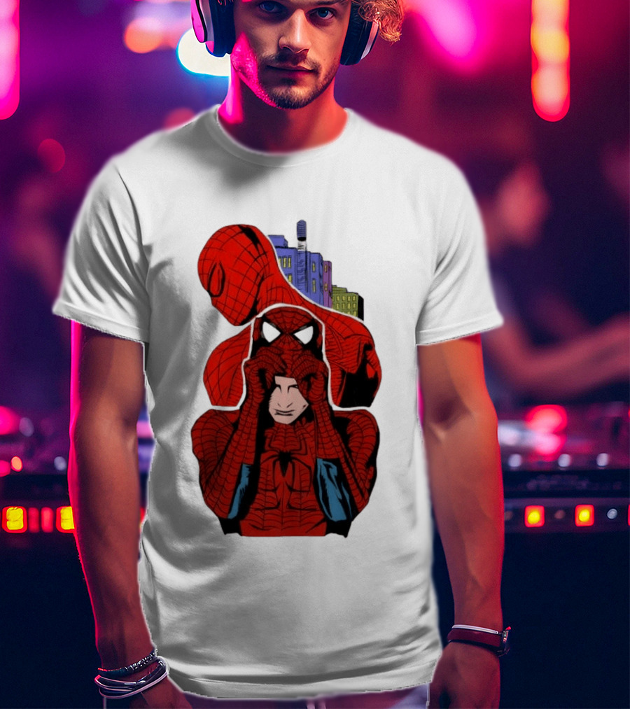 Marvel Spider Man Peter Parker Cityscape Collage T-Shirt