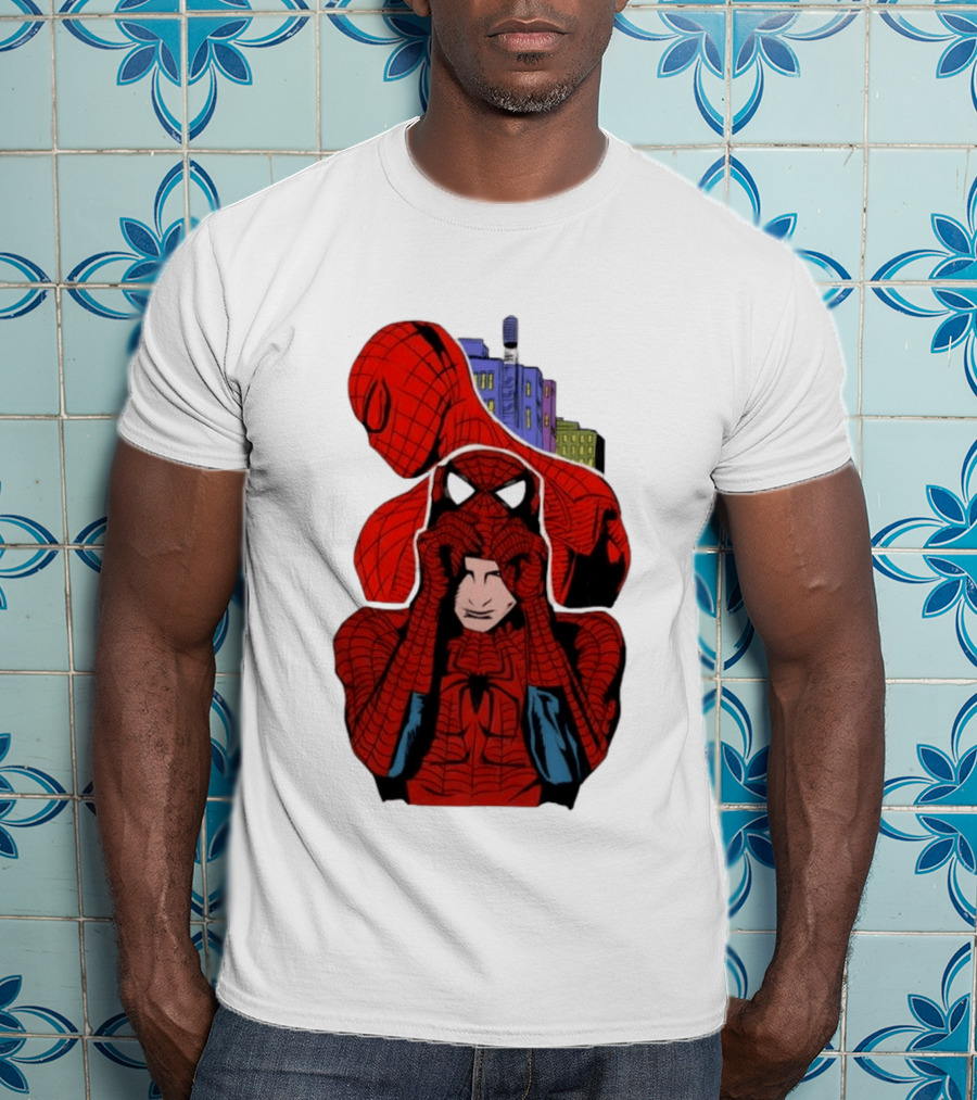 Marvel Spider Man Peter Parker Cityscape Collage T-Shirt