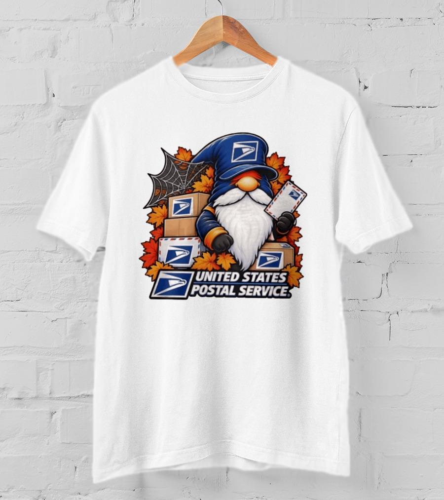 United States Postal Service Halloween Gnome With Mail And Fall Leaves T-Shirt