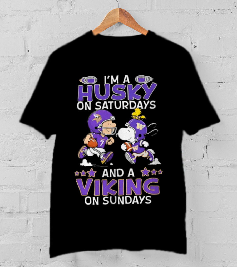 Charlie Brown Snoopy Husky Saturdays Viking Sundays Football Fans T-Shirt