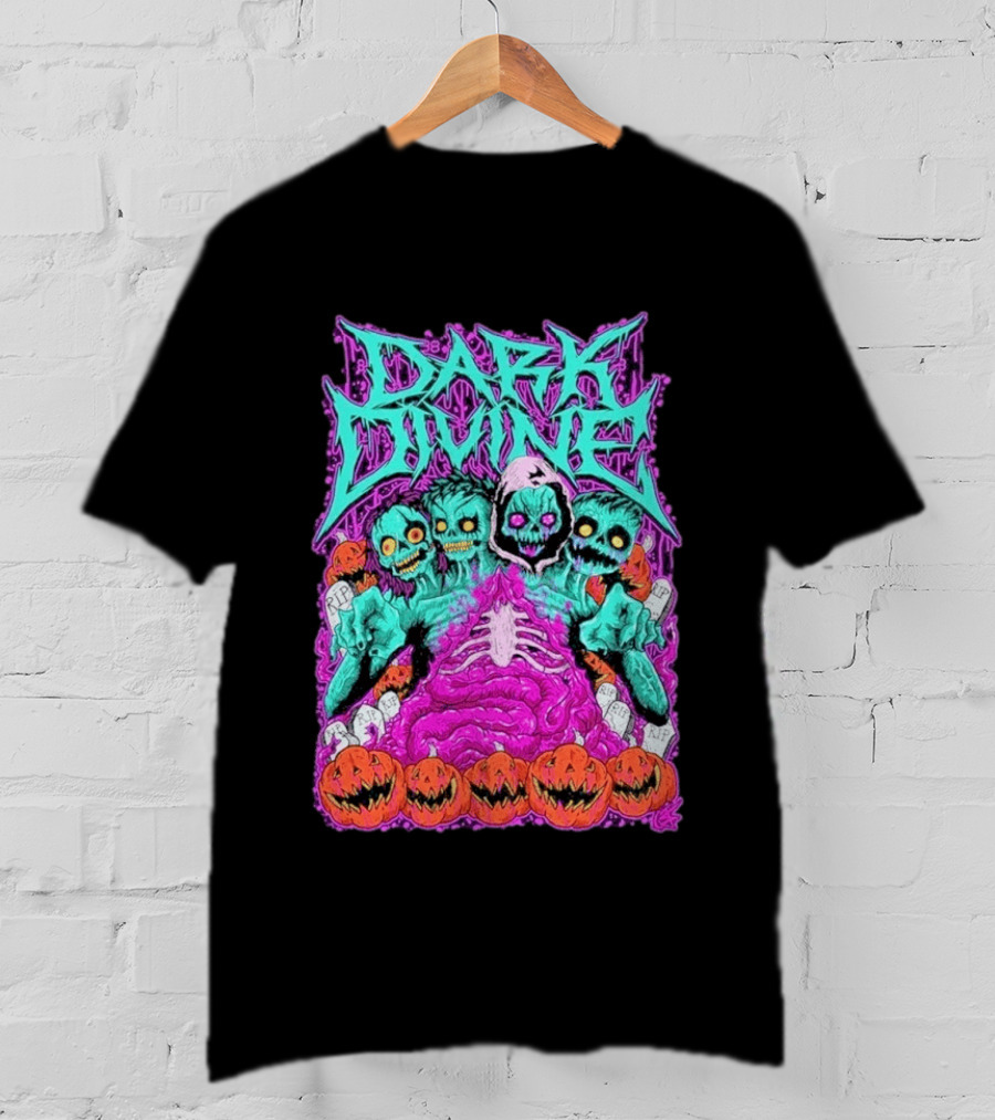Dark Divine Skeletons With RIP Pumpkins T-Shirt