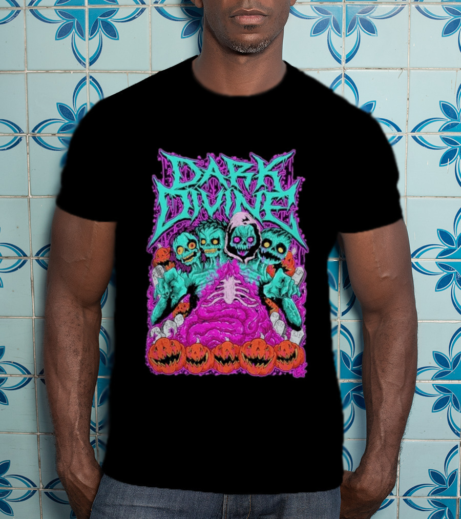 Dark Divine Skeletons With RIP Pumpkins T-Shirt