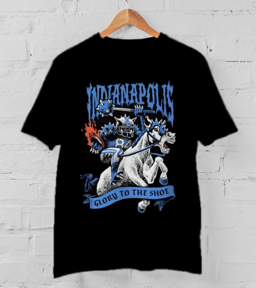 Indianapolis Colts Glory To The Shoe Knight Riding Football Monster Horse T-Shirt