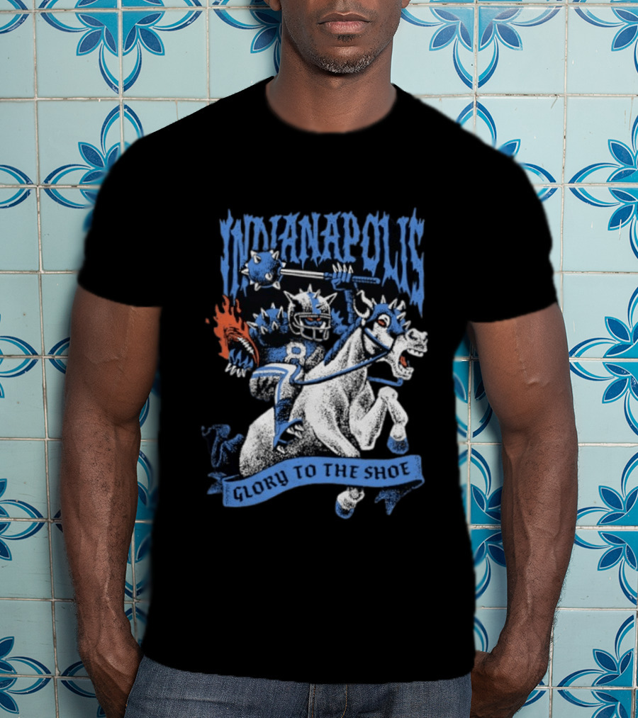 Indianapolis Colts Glory To The Shoe Knight Riding Football Monster Horse T-Shirt