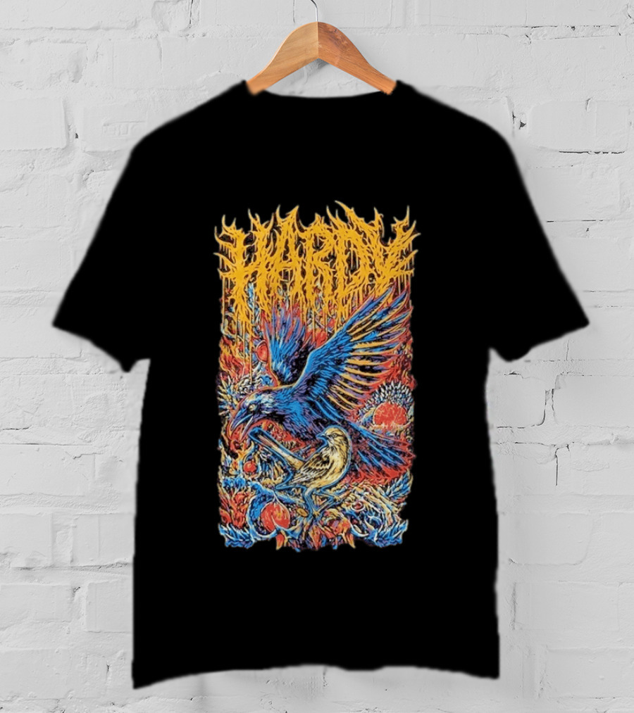 Hardy Blue And Yellow Birds With Fruit In Fiery Scene T-Shirt