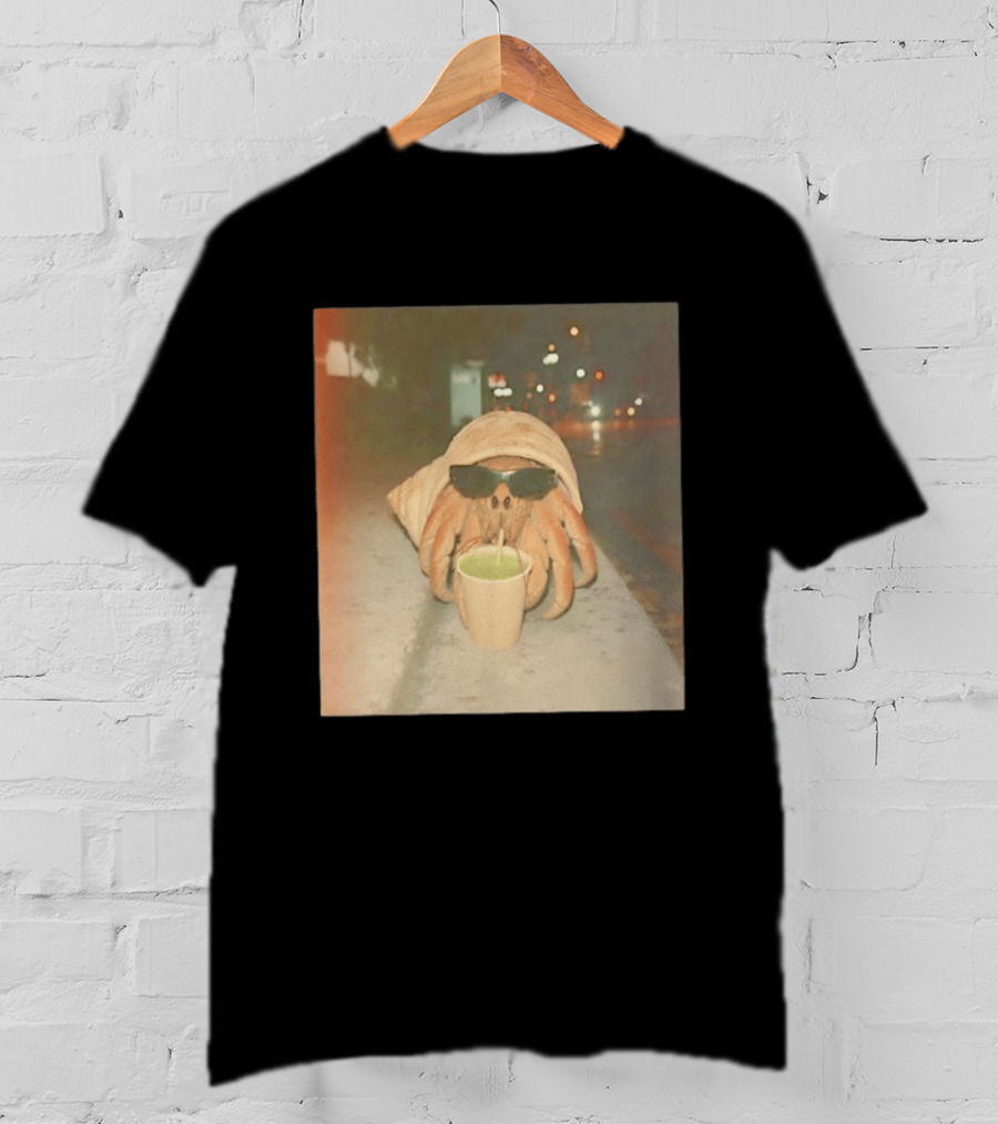 Hermit Crab Sunglasses Drinking Iced Beverage At Night T-Shirt