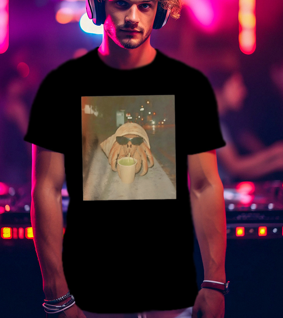 Hermit Crab Sunglasses Drinking Iced Beverage At Night T-Shirt