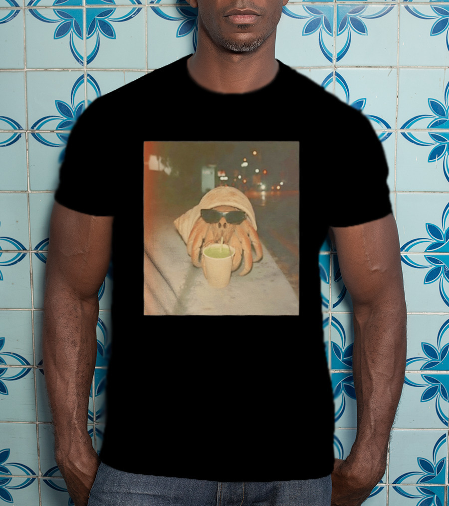 Hermit Crab Sunglasses Drinking Iced Beverage At Night T-Shirt