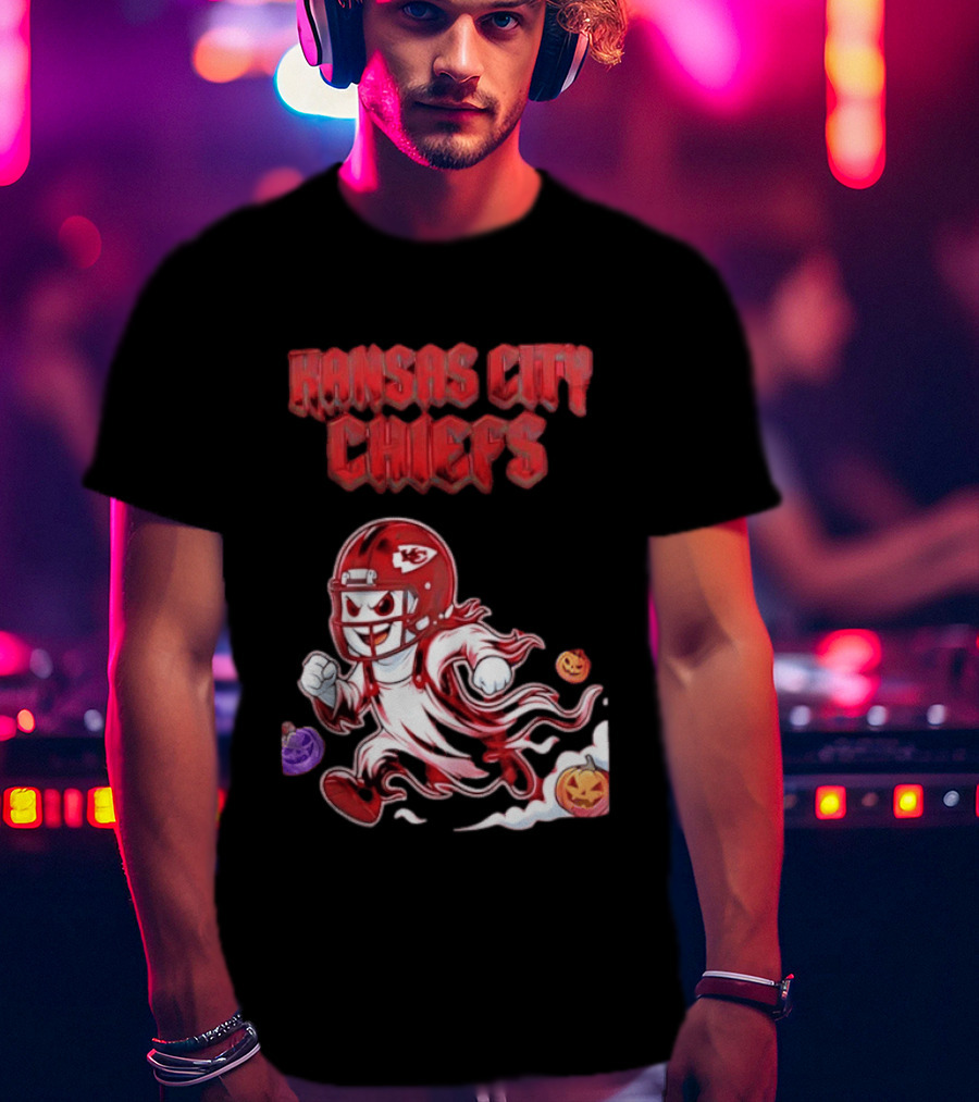 Kansas City Chiefs Halloween Ghost Football 2026 Spooky Pumpkins T-Shirt