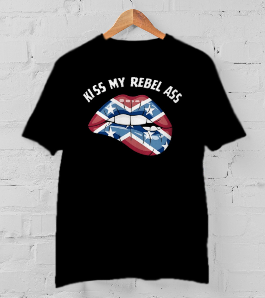 Kiss My Rebel Lips With Confederate Flag Stars T-Shirt