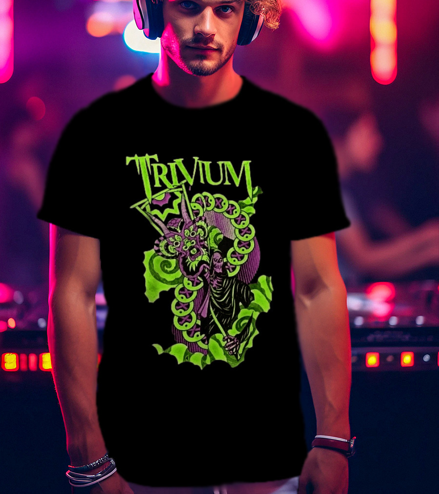 Trivium Australia Tour 2026 Neon Green Serpent Wizard T-Shirt
