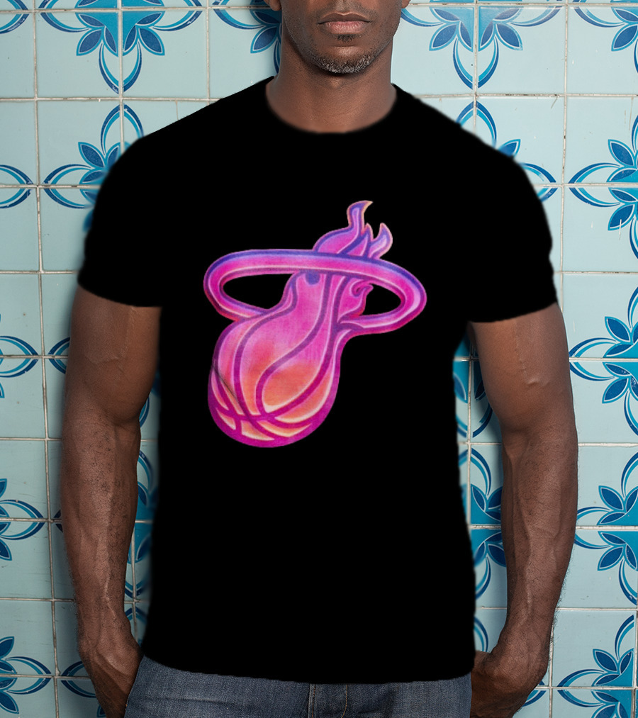 Miami Heat Court Culture Vice City Flaming Basketball T-Shirt