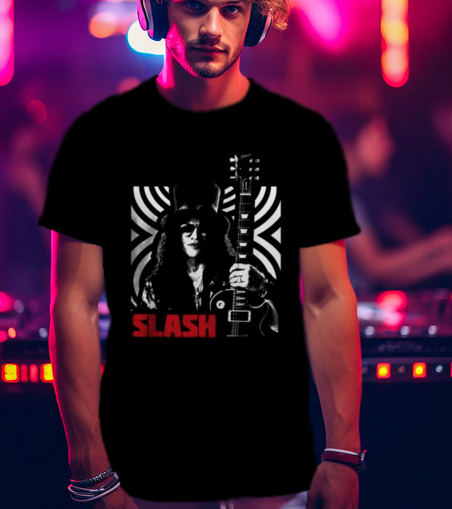 SLASH Iconic Guitarist And Guitar Bold Classic Rock T-Shirt