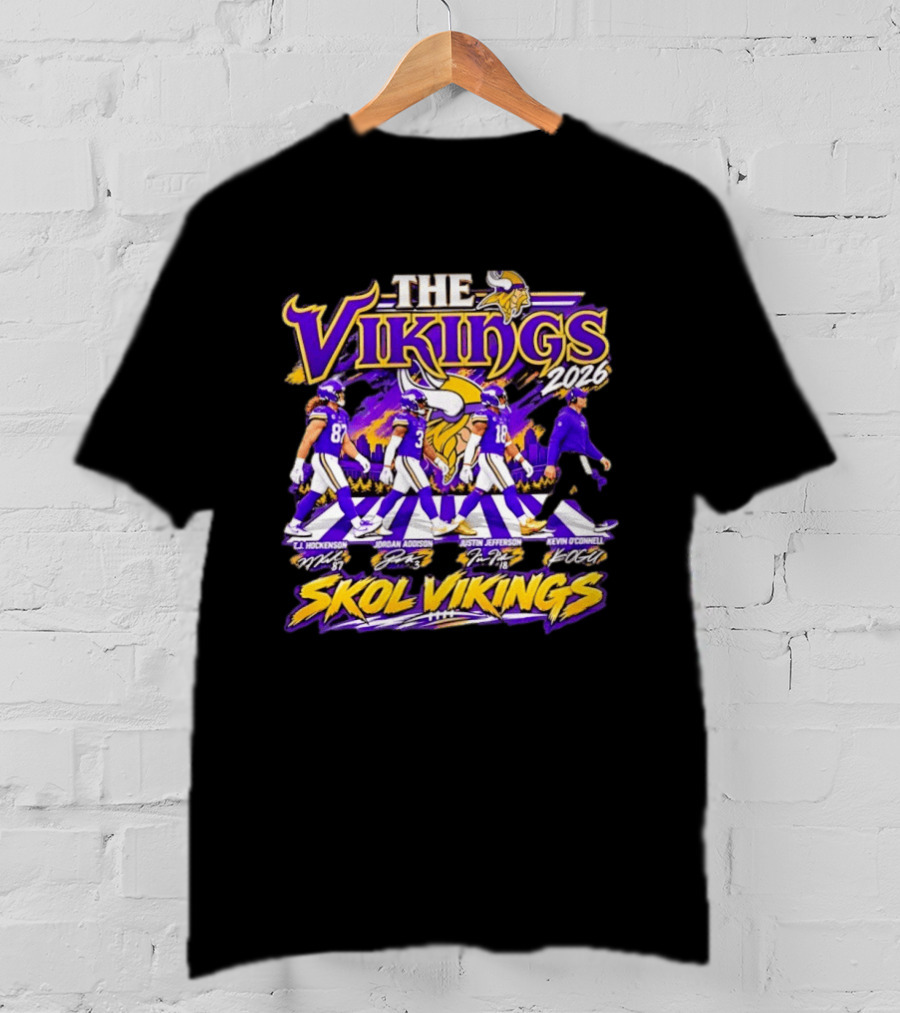 The Vikings 2026 J.J. Hockenson Jordan Addison Justin Jefferson Kevin O'Connell Skol Vikings T-Shirt
