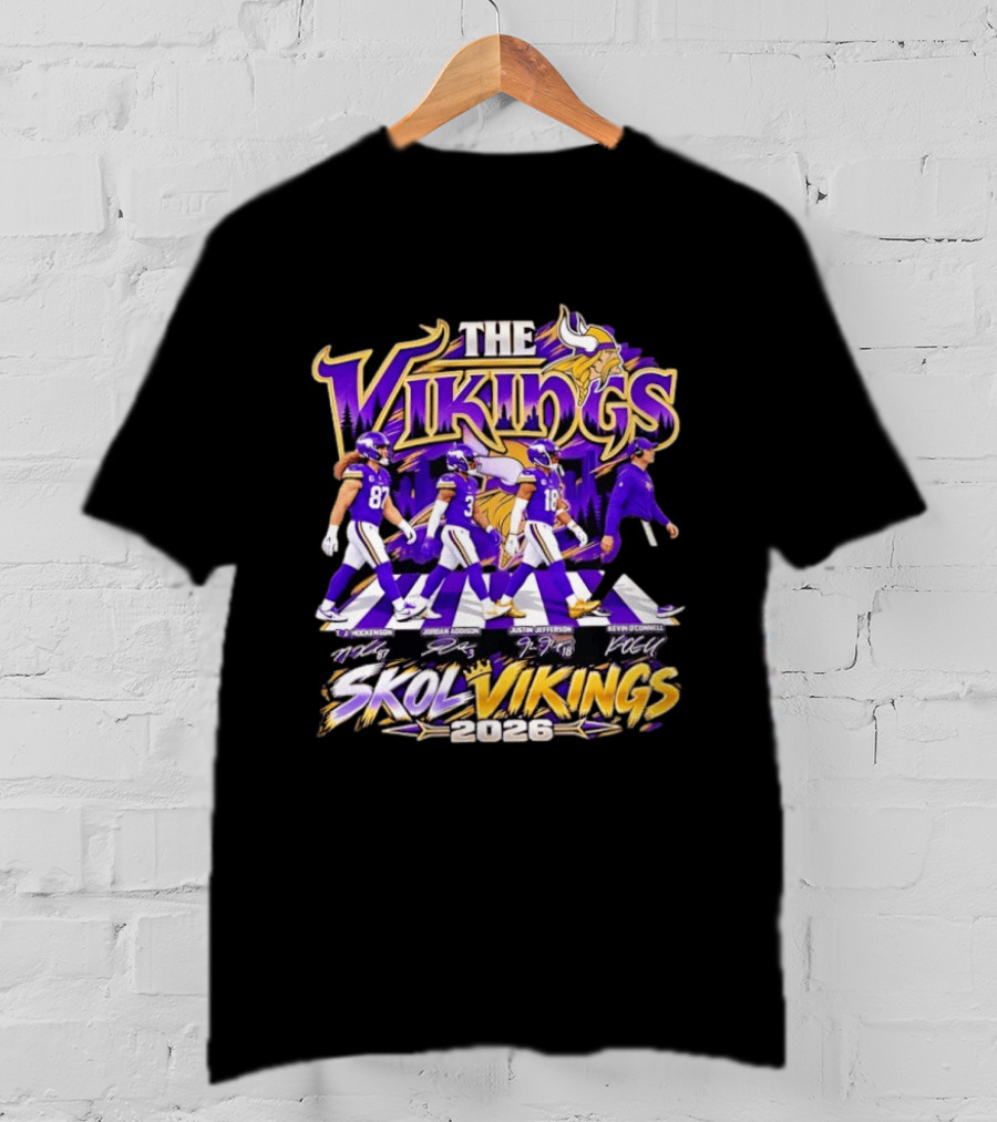 Minnesota Vikings Skol Vikings Abbey Road 2026 T. J. Hockenson Justin Jefferson Kevin O'Connell T-Shirt