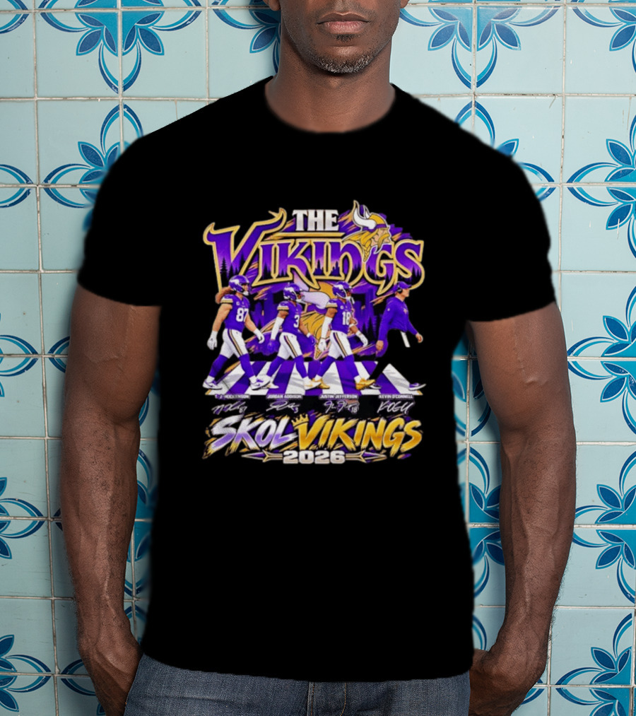 Minnesota Vikings Skol Vikings Abbey Road 2026 T. J. Hockenson Justin Jefferson Kevin O'Connell T-Shirt