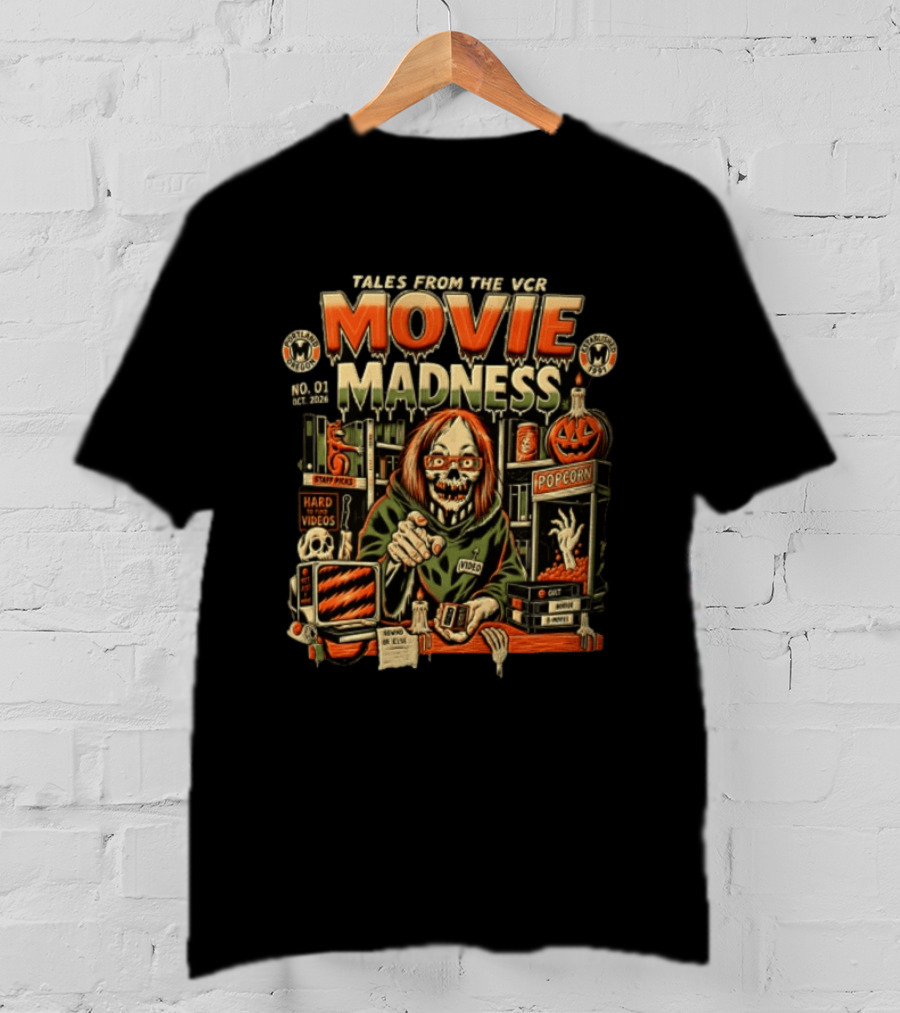 Tales From The VCR Movie Madness Halloween 2026 No. 01 October Horror Video Popcorn T-Shirt