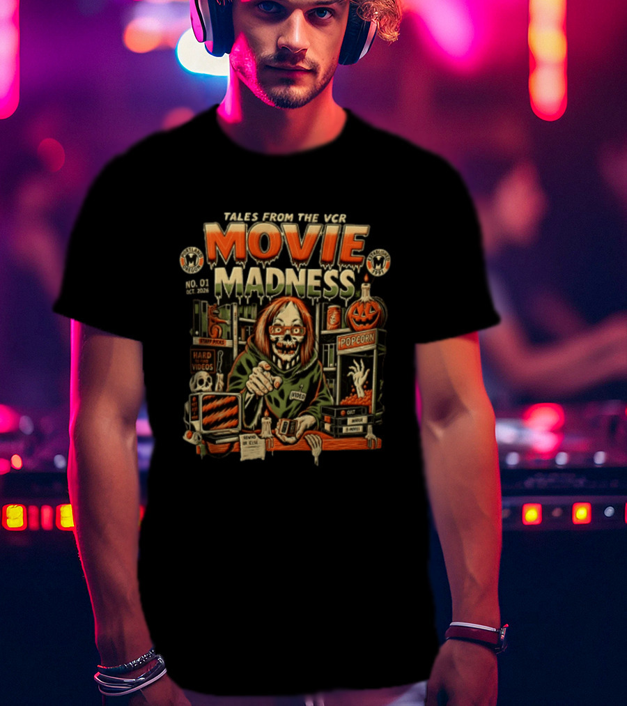Tales From The VCR Movie Madness Halloween 2026 No. 01 October Horror Video Popcorn T-Shirt