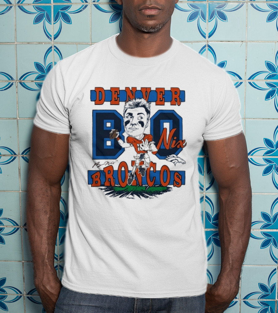 Denver Broncos Bo Nix Caricature Player T-Shirt