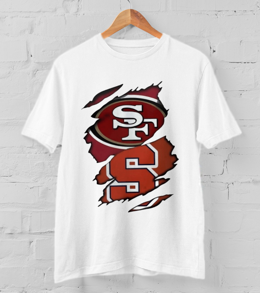 San Francisco 49ers SF Syracuse Orange S Ripped Logos T-Shirt