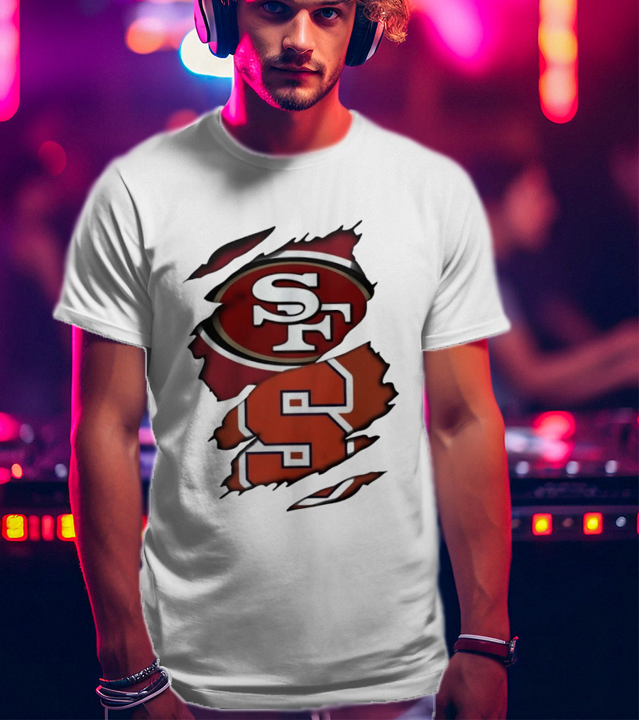 San Francisco 49ers SF Syracuse Orange S Ripped Logos T-Shirt