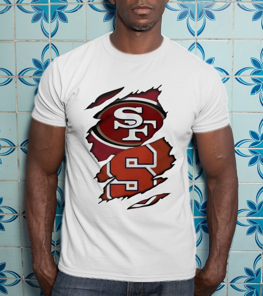 San Francisco 49ers SF Syracuse Orange S Ripped Logos T-Shirt