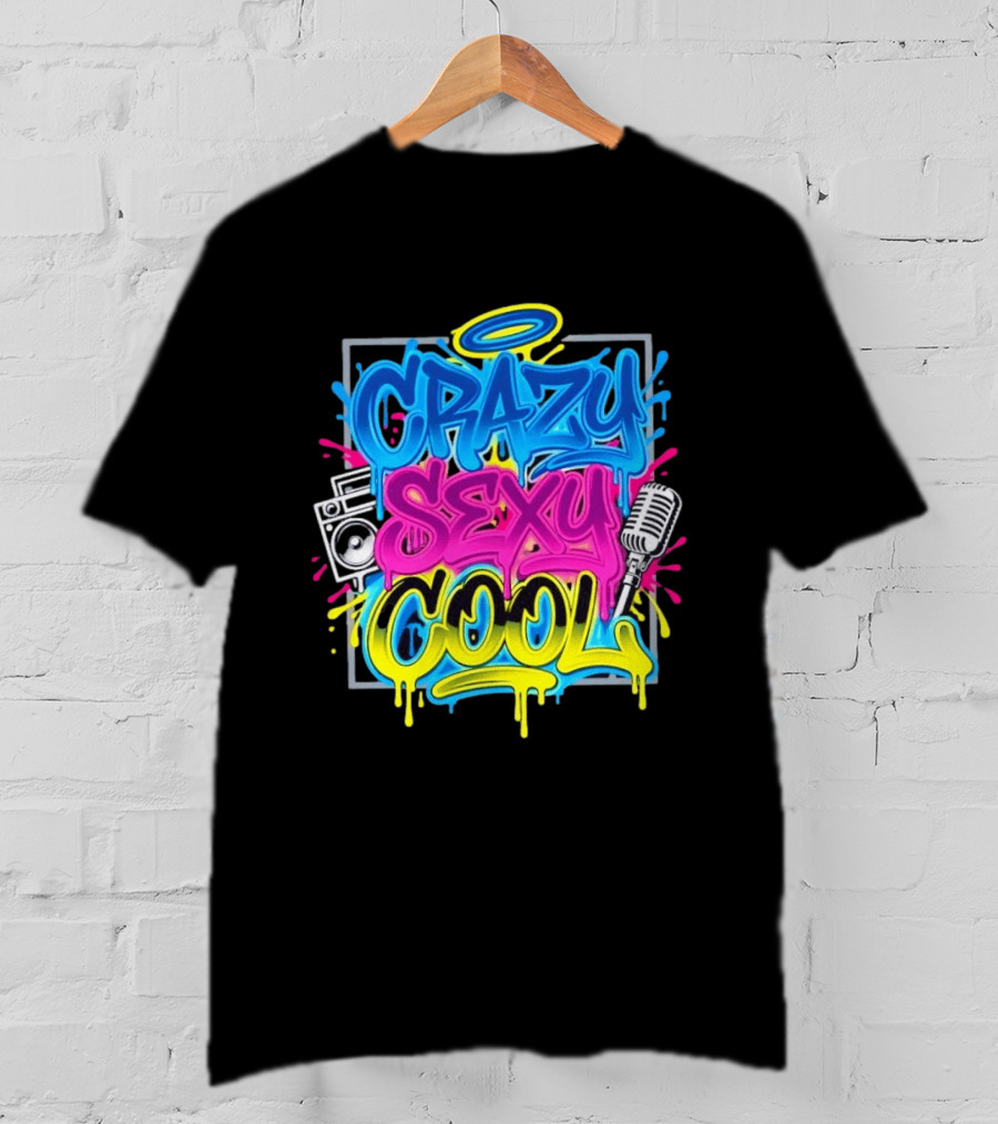 Crazy Sexy Cool Graffiti Boombox Microphone 90s R&B T-Shirt