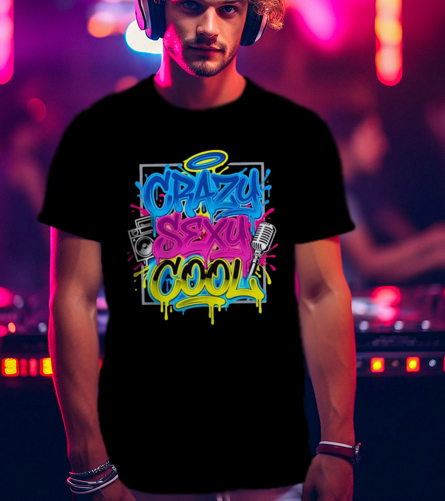 Crazy Sexy Cool Graffiti Boombox Microphone 90s R&B T-Shirt