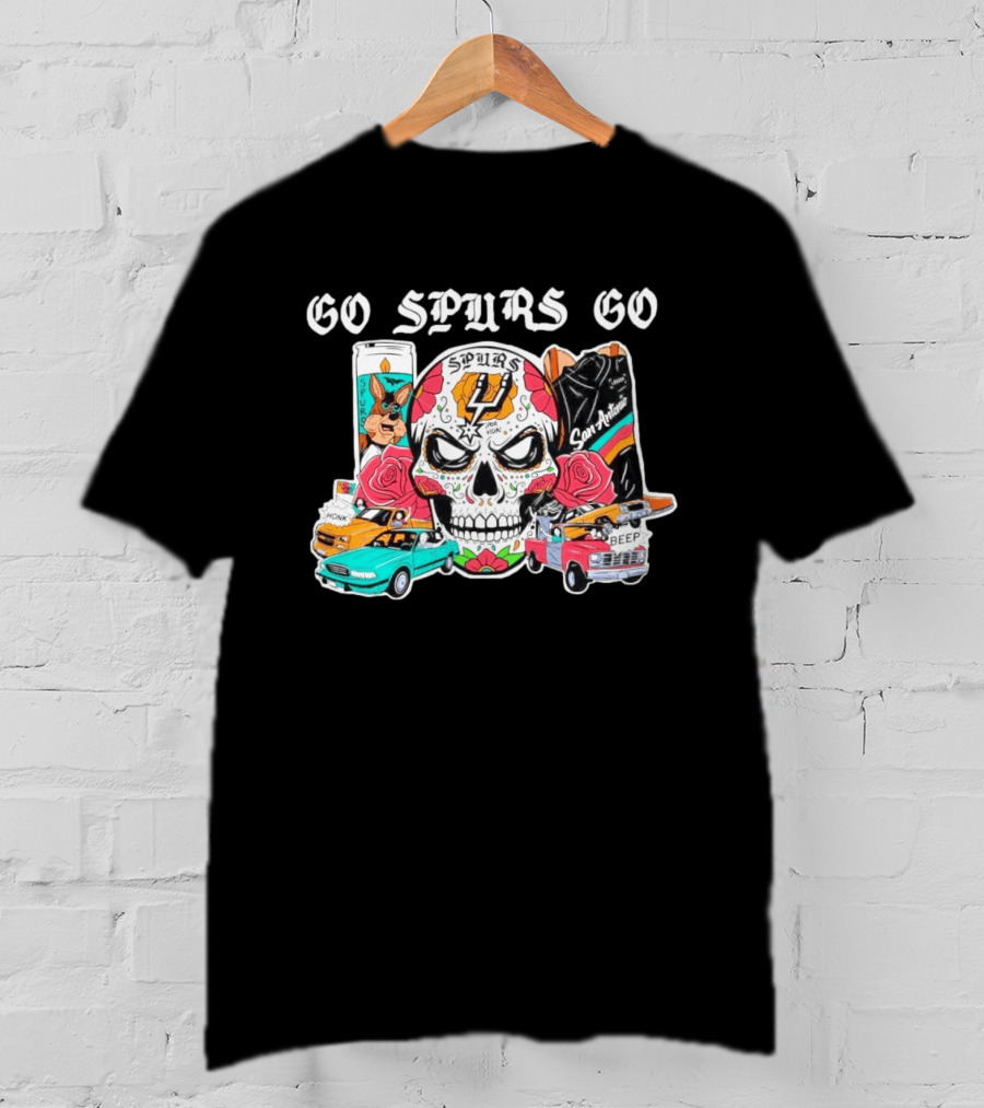 Day Of The Dead Spurs Skull San Antonio Go Spurs Go Texas Cars T-Shirt