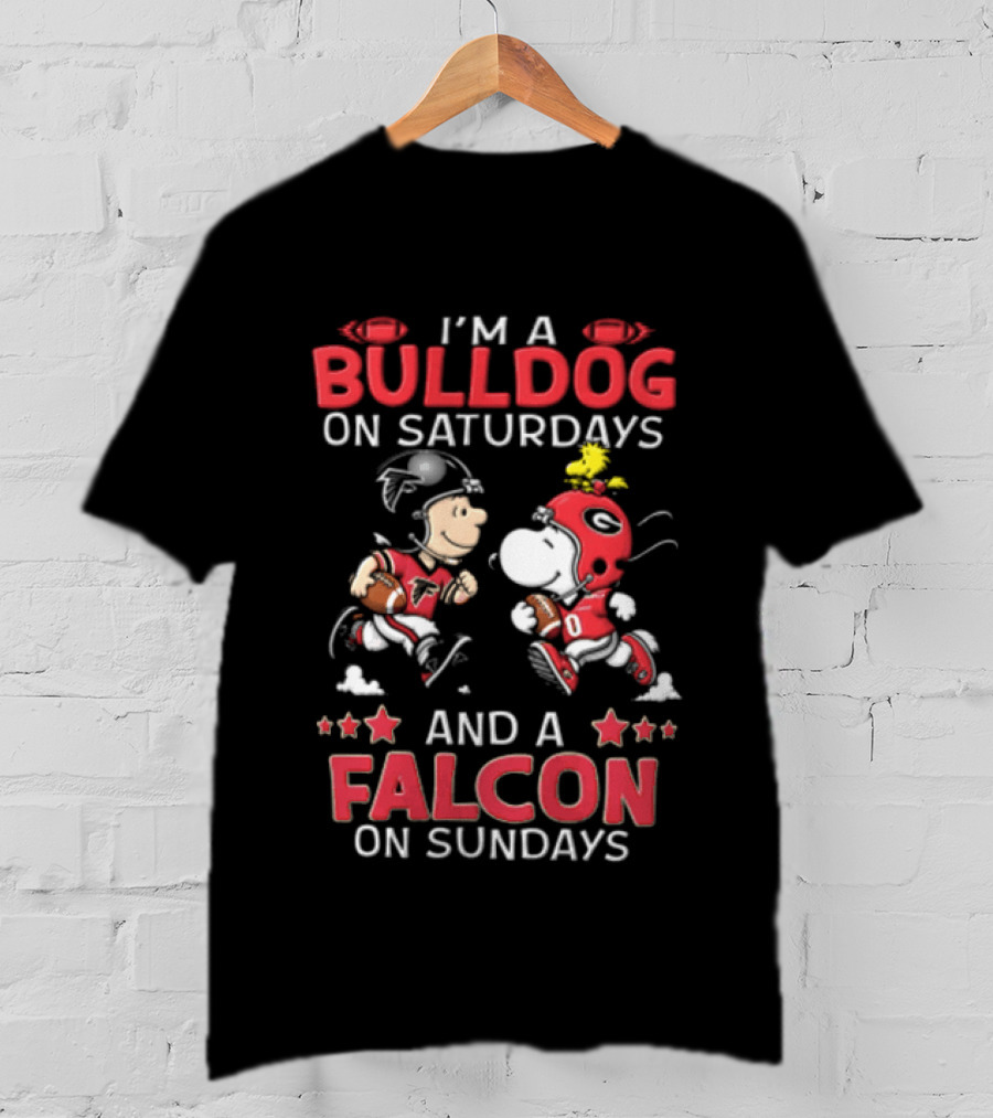 I'm A Bulldog On Saturdays And A Falcon On Sundays Charlie Brown Snoopy Woodstock Sports Fan Gear T-Shirt