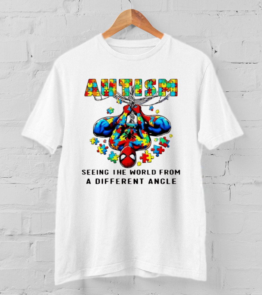 Autism Seeing The World From A Different Angle Spiderman Puzzle T-Shirt