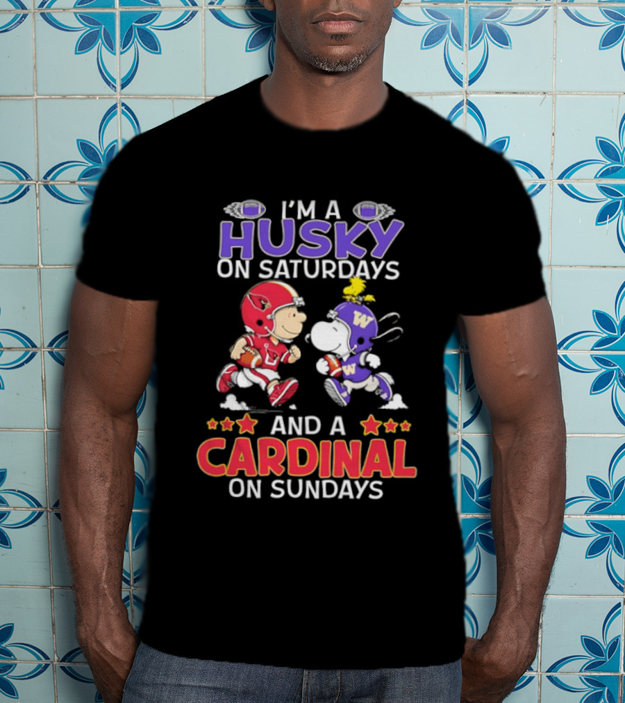 Peanuts Snoopy And Charlie Brown I'm A Husky On Saturdays And A Cardinal On Sundays T-Shirt