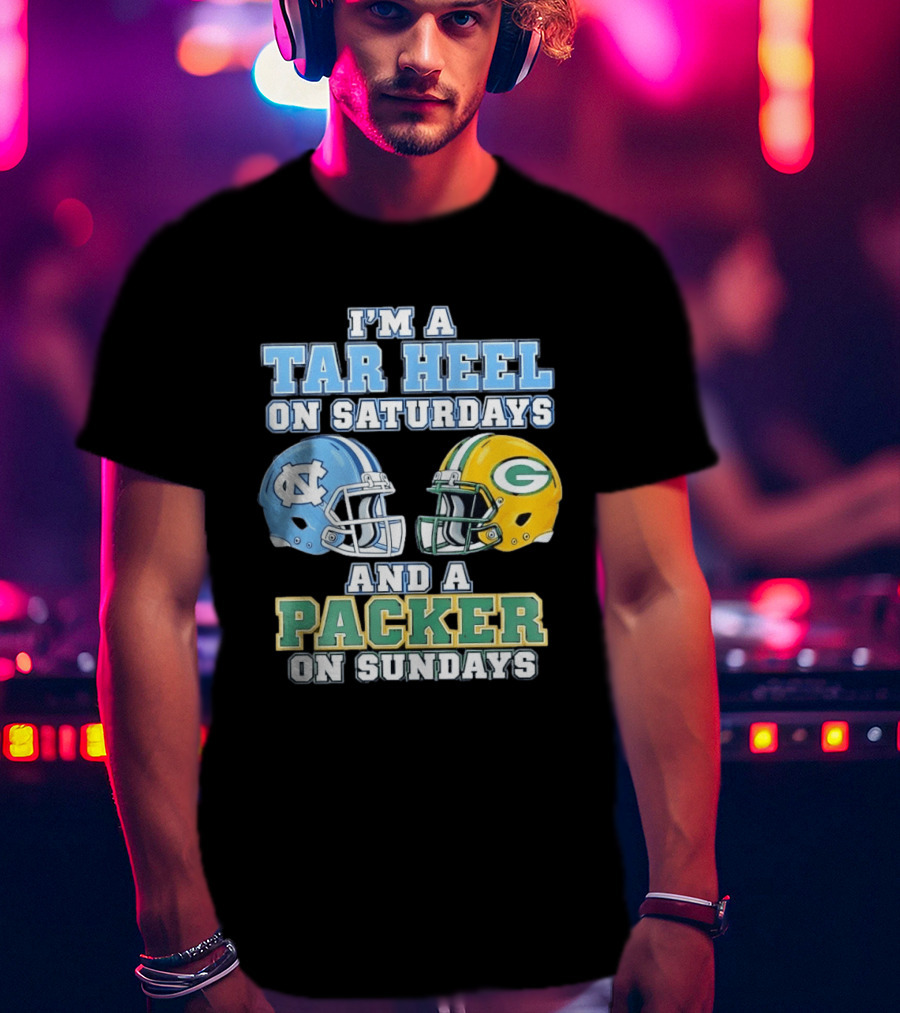 I'm A Tar Heel On Saturdays And Packer On Sundays NC UNC Football Helmet Fan Gear T-Shirt