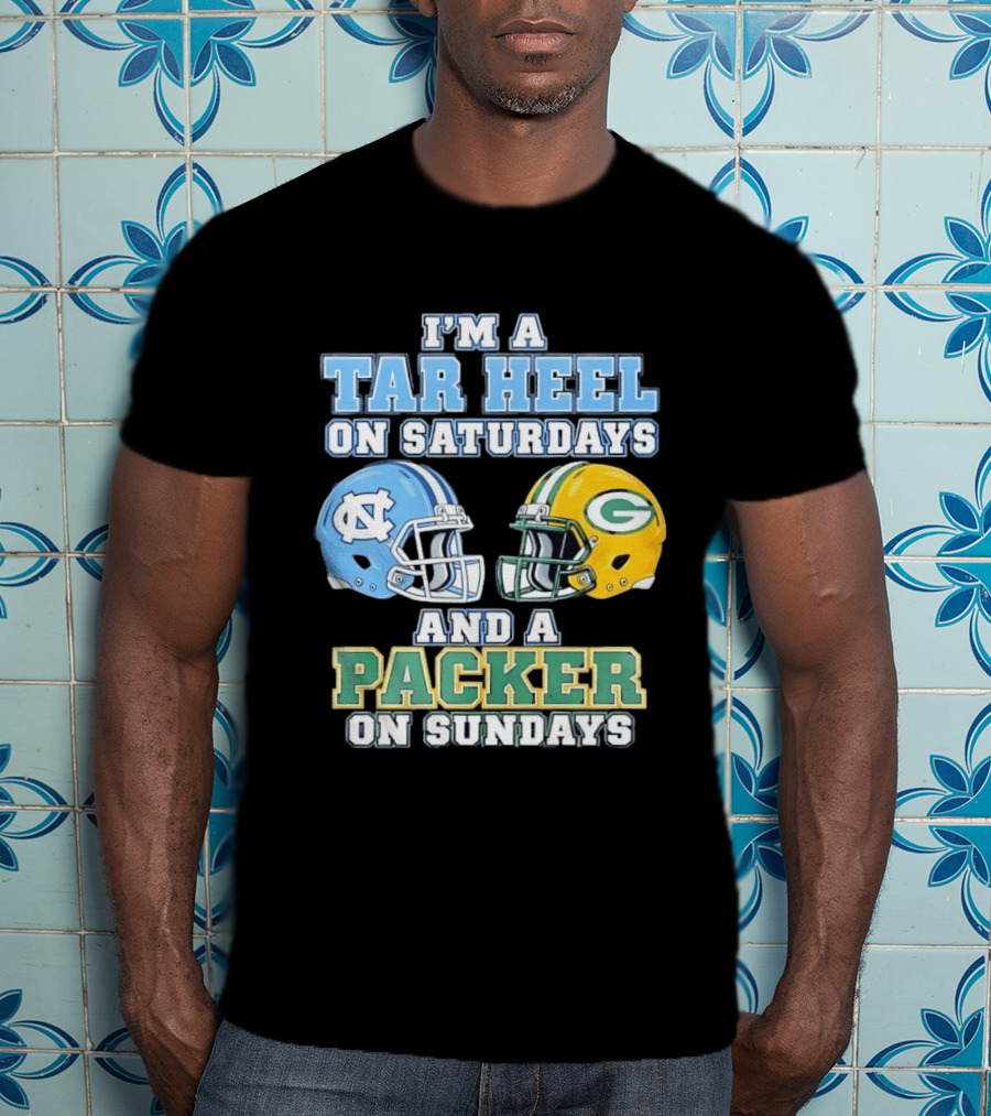 I'm A Tar Heel On Saturdays And Packer On Sundays NC UNC Football Helmet Fan Gear T-Shirt