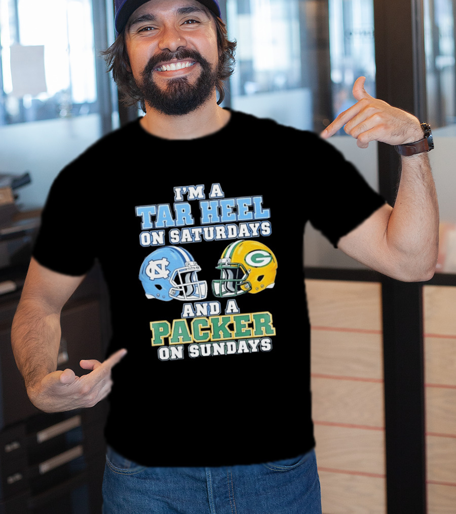I'm A Tar Heel On Saturdays And Packer On Sundays NC UNC Football Helmet Fan Gear T-Shirt