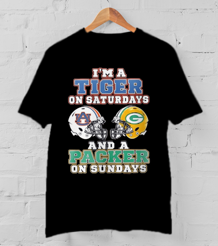 Auburn Tigers Saturdays Green Bay Packers Sundays Football Helmets T-Shirt