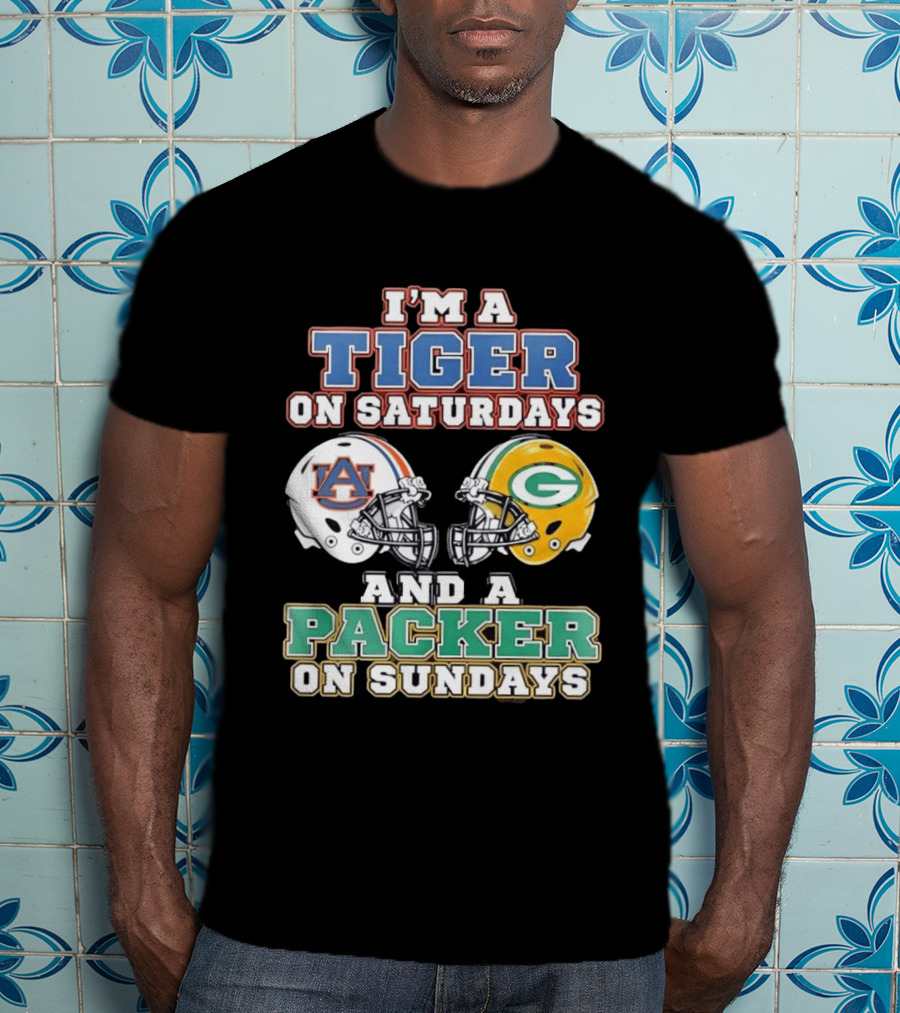 Auburn Tigers Saturdays Green Bay Packers Sundays Football Helmets T-Shirt