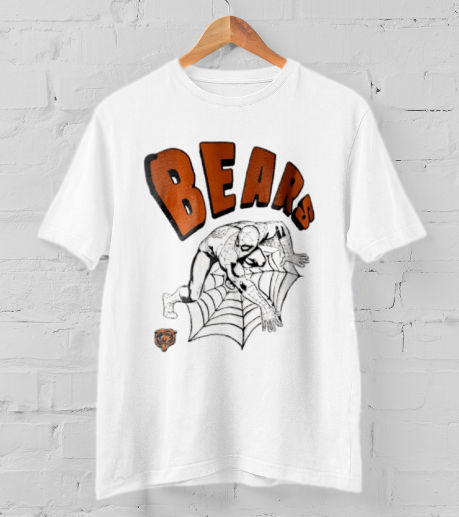 Chicago Bears Spider Man Crouching On Web With Bears T-Shirt