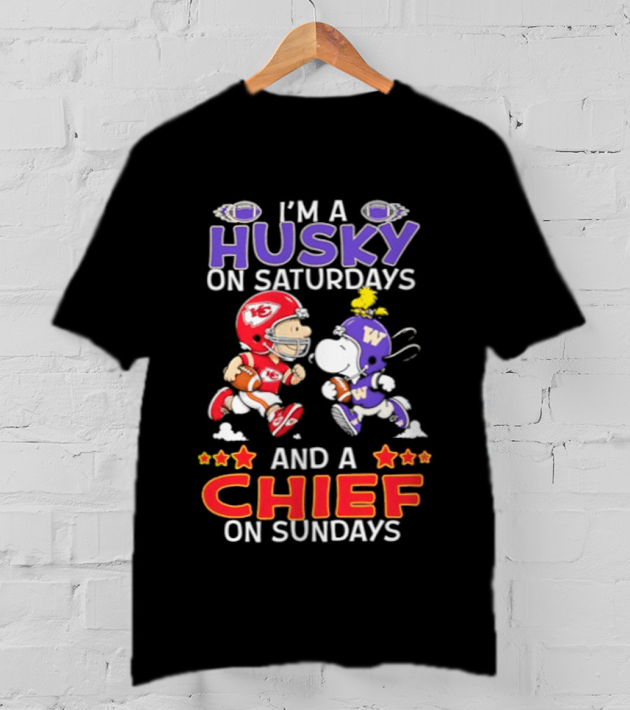 Snoopy Charlie Brown I'm A Husky On Saturdays Chief On Sundays T-Shirt