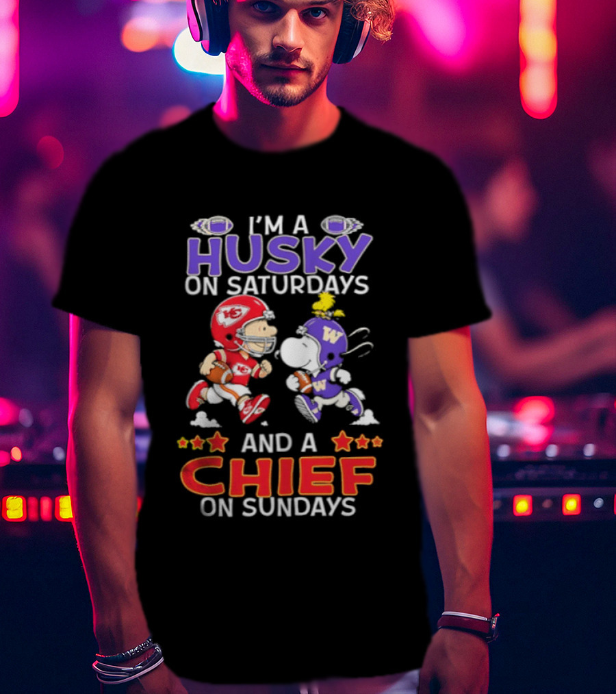 Snoopy Charlie Brown I'm A Husky On Saturdays Chief On Sundays T-Shirt