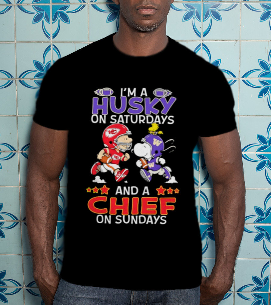 Snoopy Charlie Brown I'm A Husky On Saturdays Chief On Sundays T-Shirt