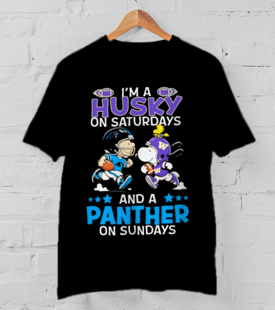 I'm A Husky On Saturdays And A Panther On Sundays Snoopy And Charlie Brown Football Enthusiasts T-Shirt