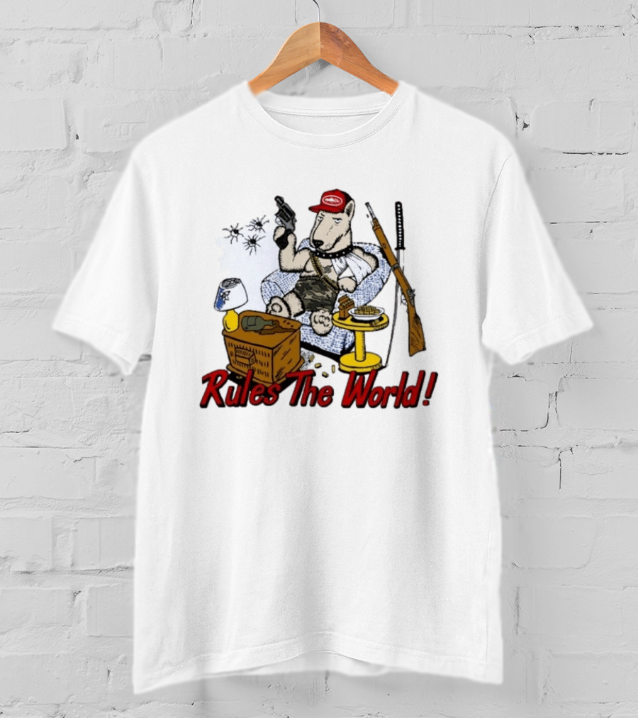 Corteiz Last Stand Rules The World Relaxed Gun Toting Bull Terrier In Camouflage And Cap T-Shirt