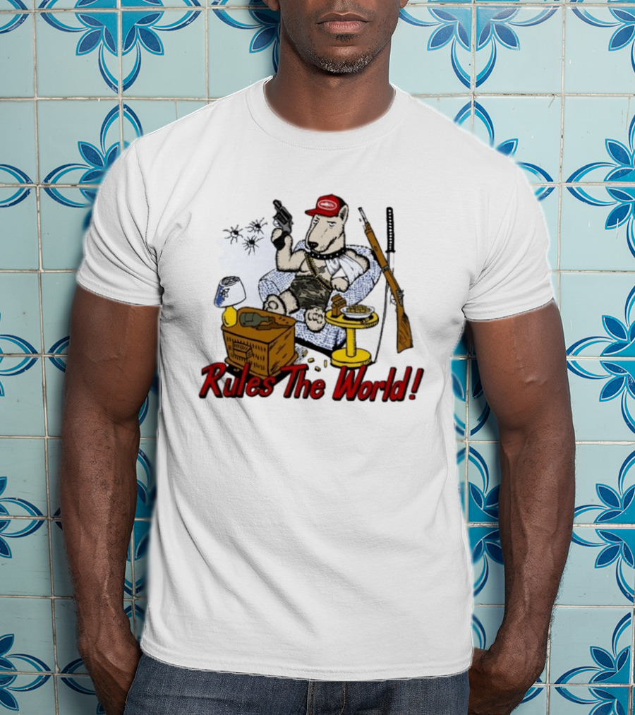 Corteiz Last Stand Rules The World Relaxed Gun Toting Bull Terrier In Camouflage And Cap T-Shirt
