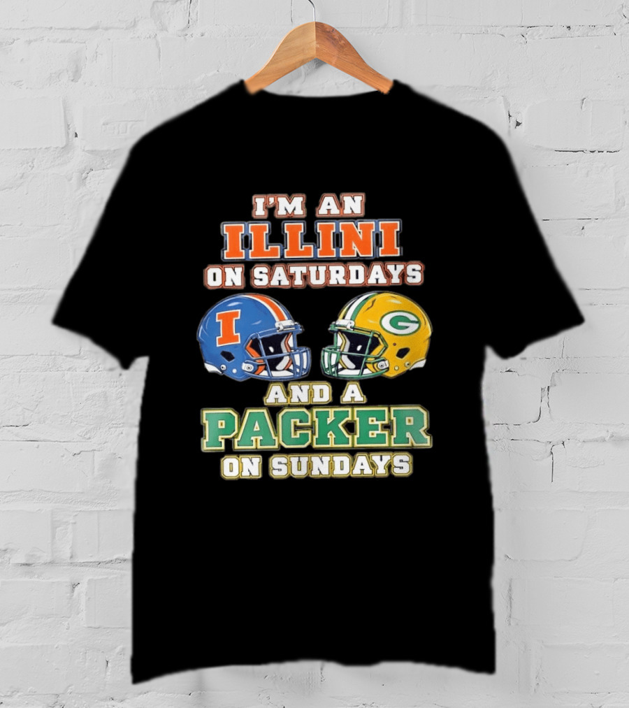 I'm An Illini On Saturdays And A Packers Fan On Sundays Football Helmets T-Shirt