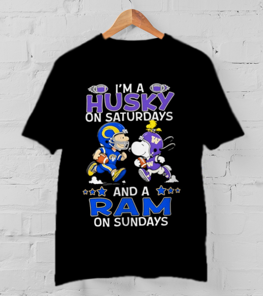 Snoopy Charlie Brown Husky Saturdays Ram Sundays Football T-Shirt