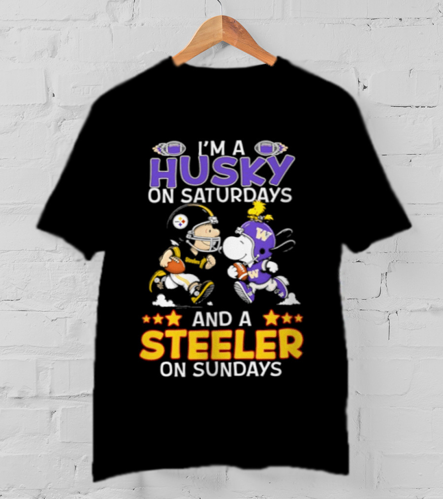 Snoopy Charlie Brown Husky Saturdays Steeler Sundays Football T-Shirt
