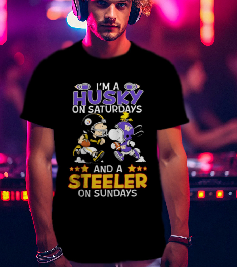 Snoopy Charlie Brown Husky Saturdays Steeler Sundays Football T-Shirt