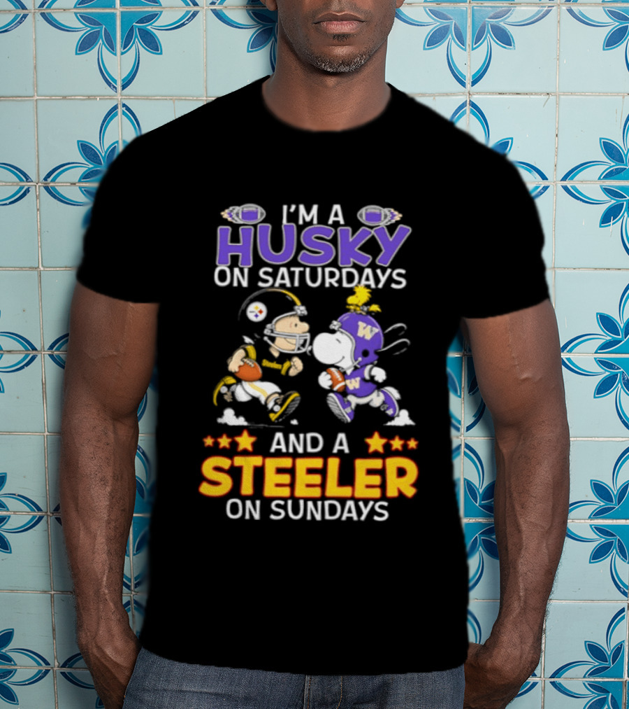 Snoopy Charlie Brown Husky Saturdays Steeler Sundays Football T-Shirt